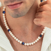ALEXANDER LYNGGAARD Pearl Necklace with Blue Tiger Eye 8mm Necklaces