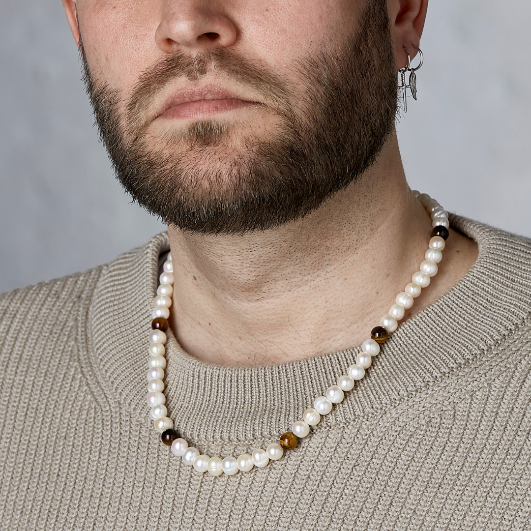ALEXANDER LYNGGAARD Pearl Necklace with Tiger Eye 8mm Necklaces