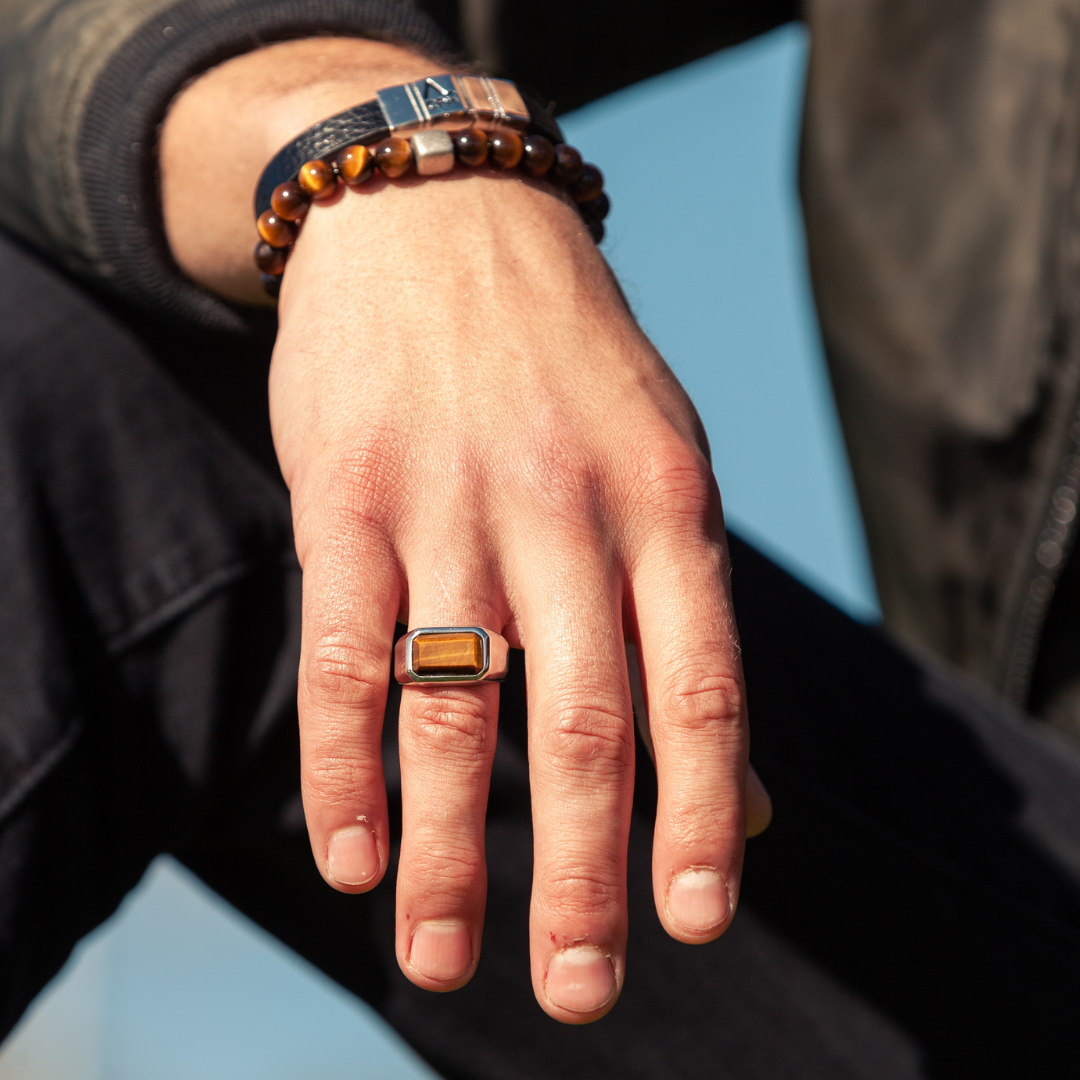ALEXANDER LYNGGAARD Rectangle Signet Ring Tiger Eye Rings