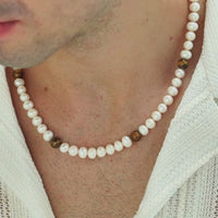 ALEXANDER LYNGGAARD Pearl Necklace with Tiger Eye 8mm Necklaces