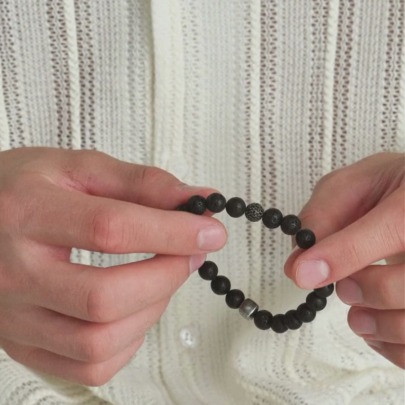 ALEXANDER LYNGGAARD Lava Stone & Black Diamond Bead 8mm Bracelets Black