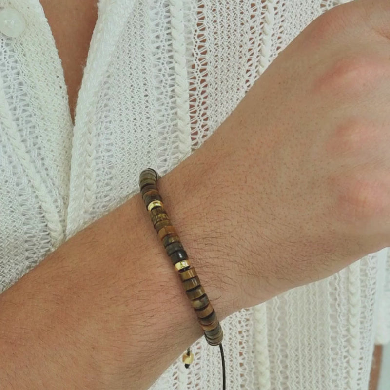 ALEXANDER LYNGGAARD Tiger Eye Heishi Braided 6mm Bracelets Brown